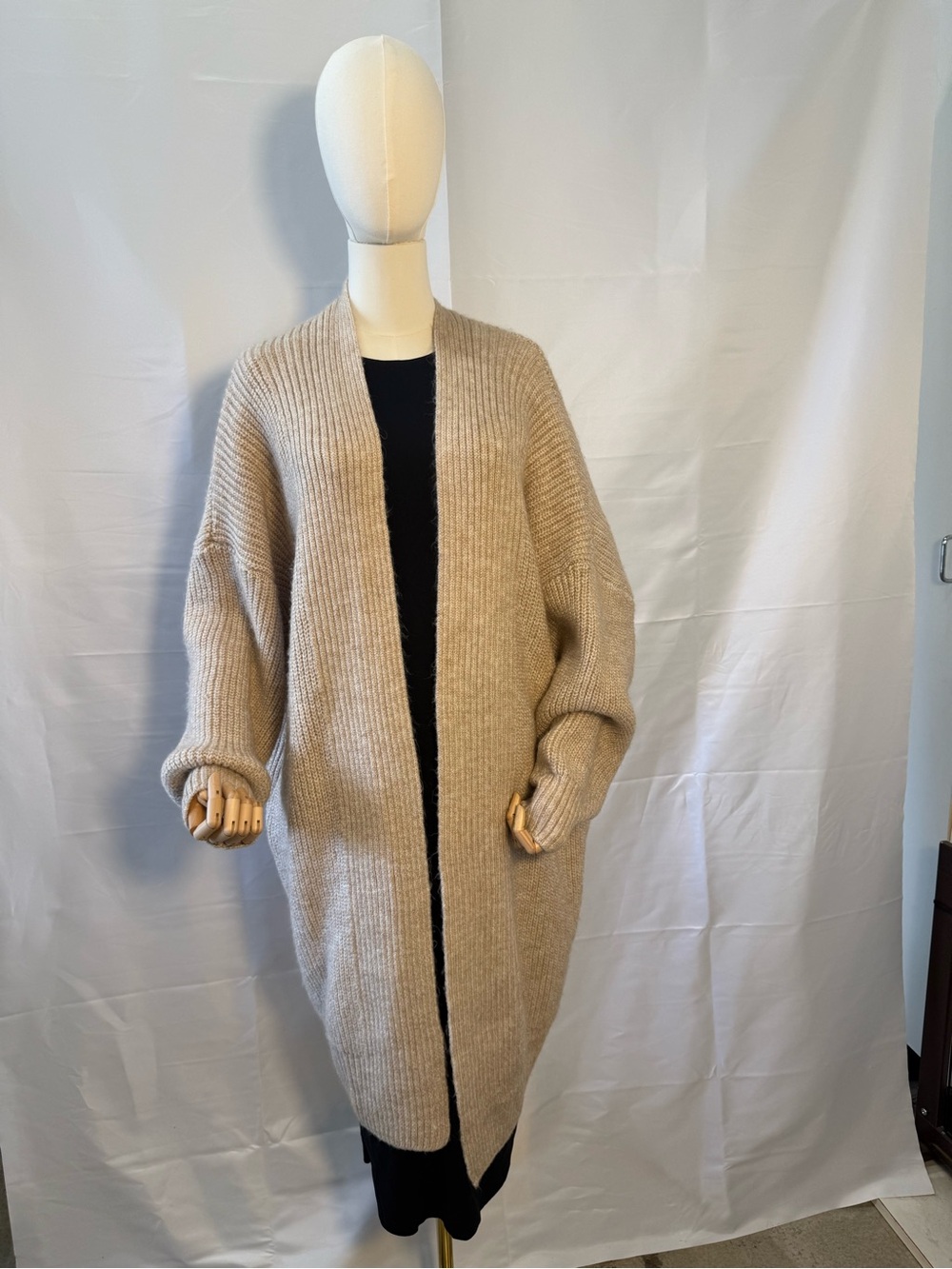 Topshop Cream Ribbed Open-Front Long Cardigan - Picture 2 of 4